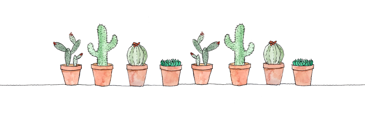 row of watercolor cacti